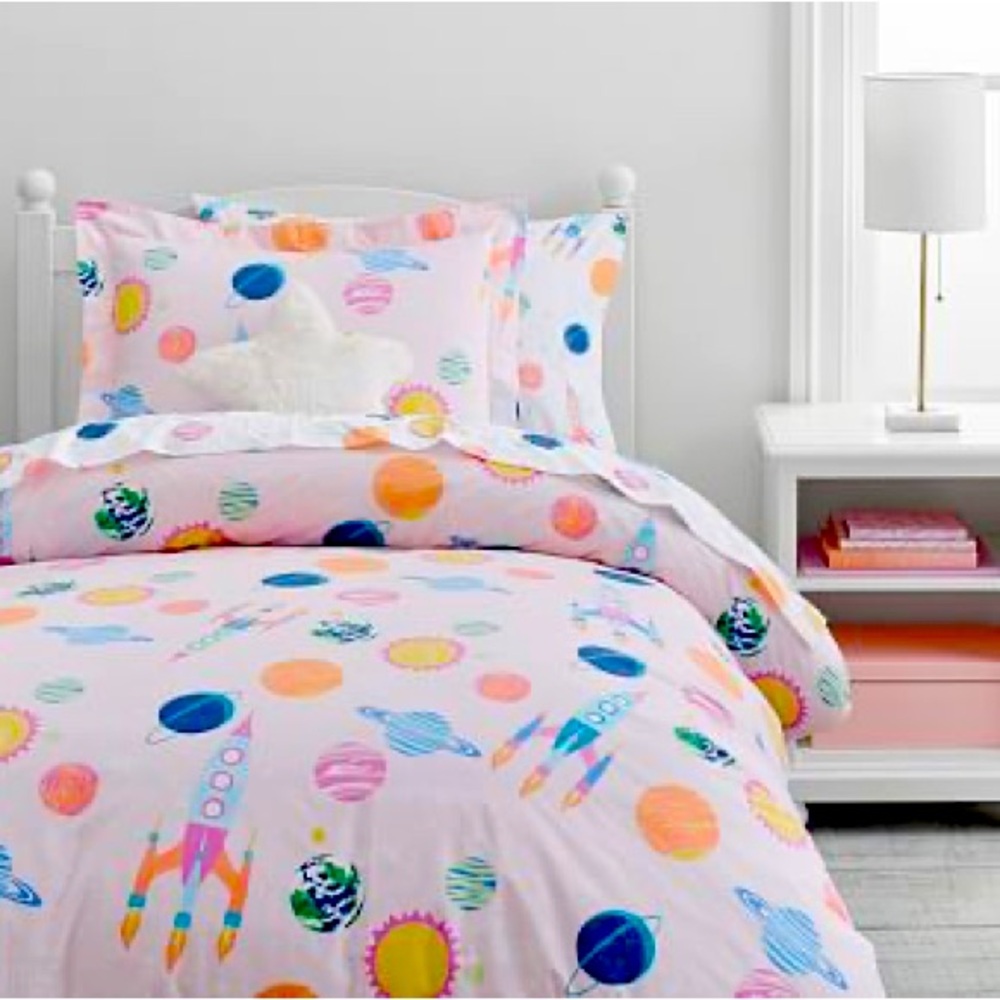 Glow in the Dark pink Space Sheet Set, Duvet Cover, and Shams Pottery Barn Kids